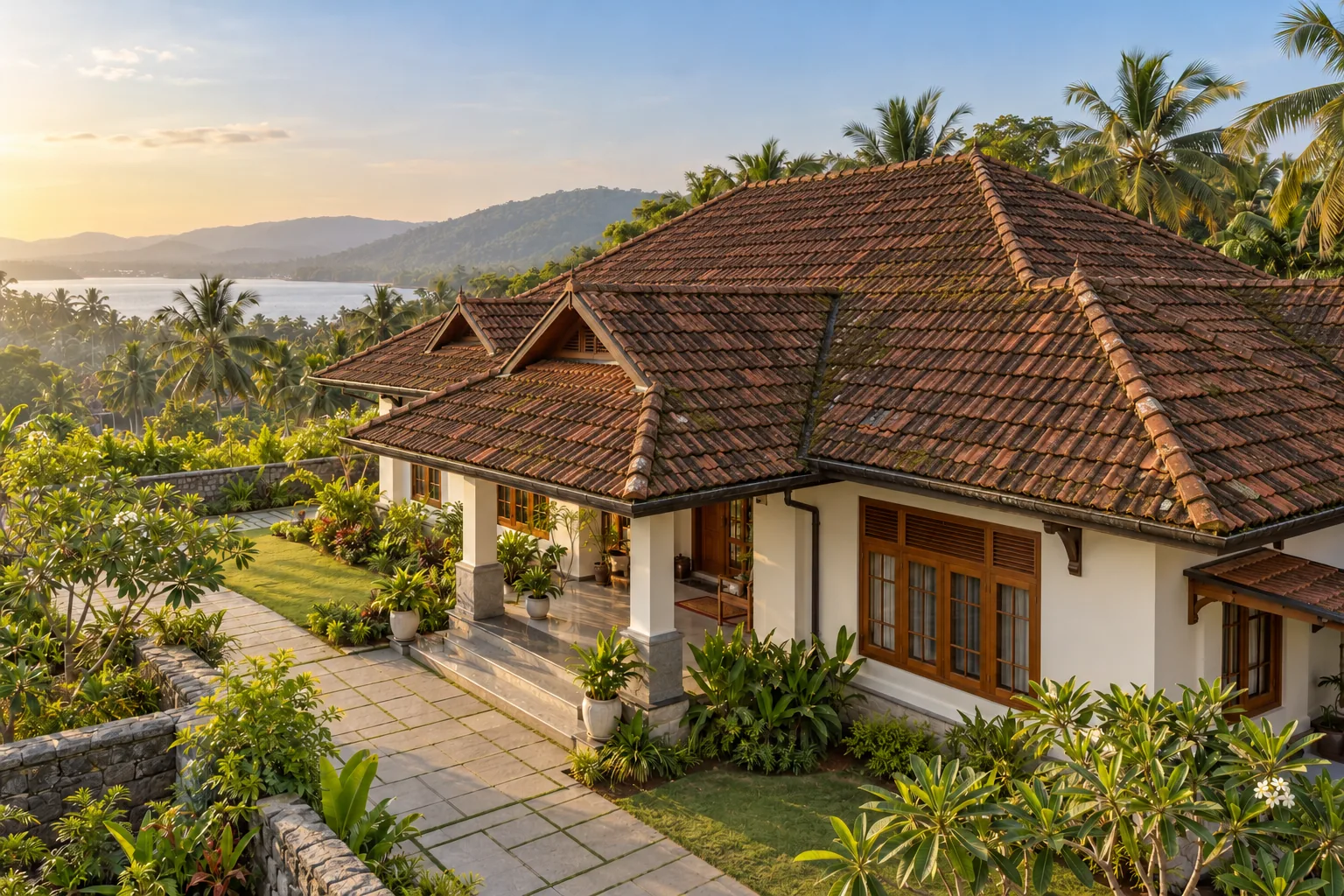 Illustrative bungalow with a weathered tiled roof